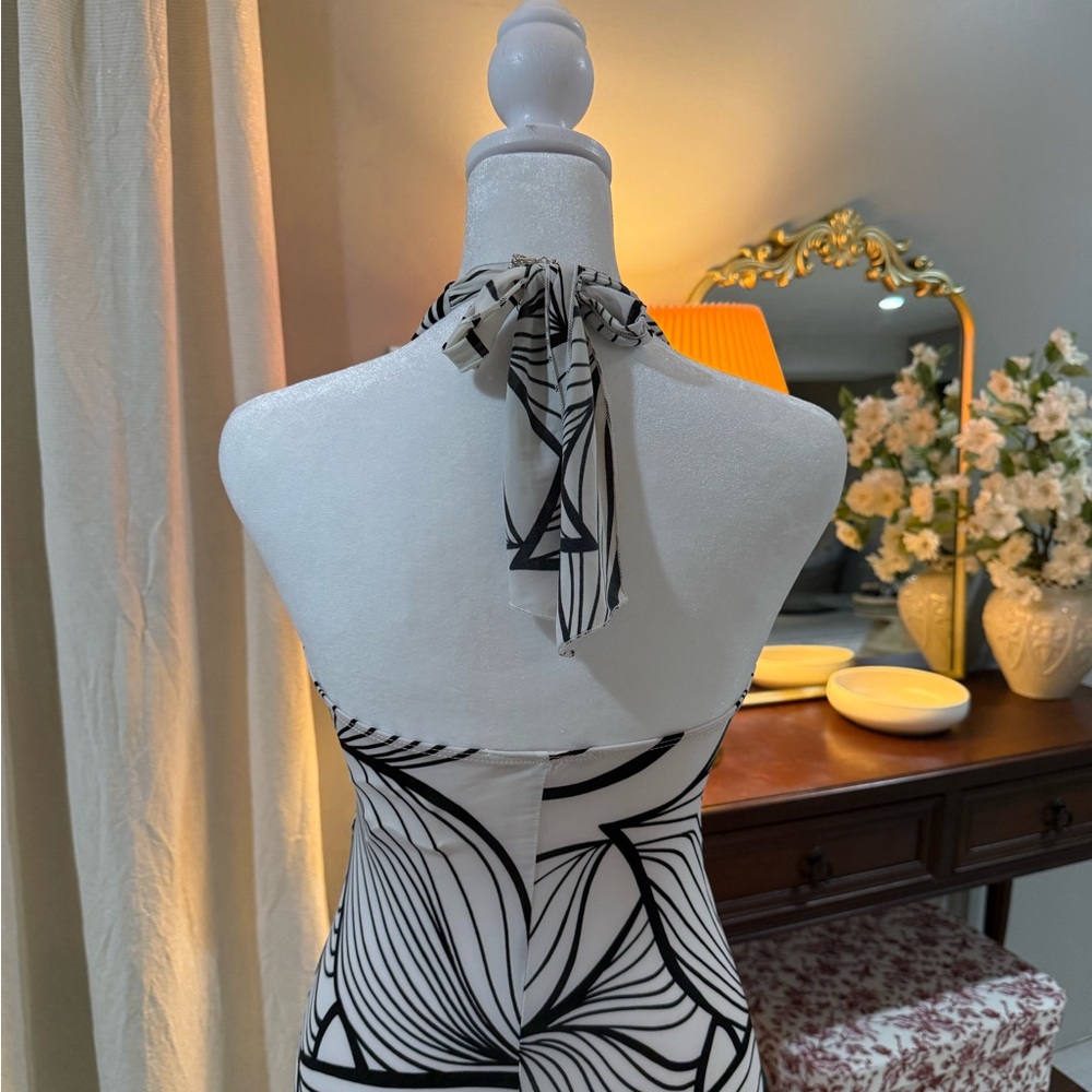 Elegant Black and White Halter Dress - Picture 4 of 5